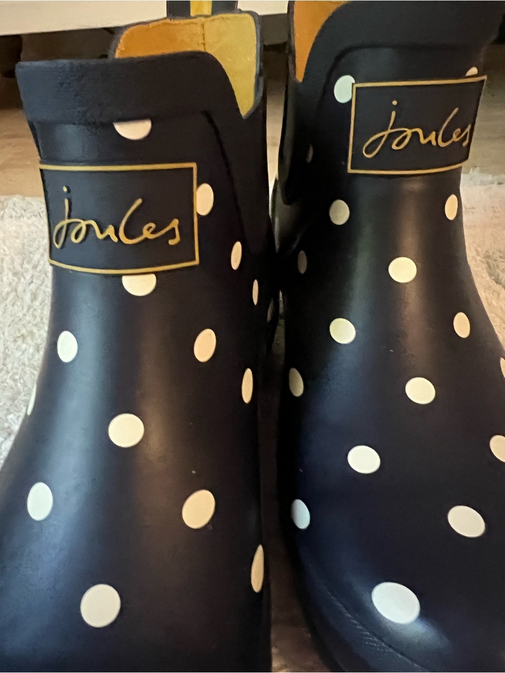 Joules Navy Rain Boots with Cream Polka Dots